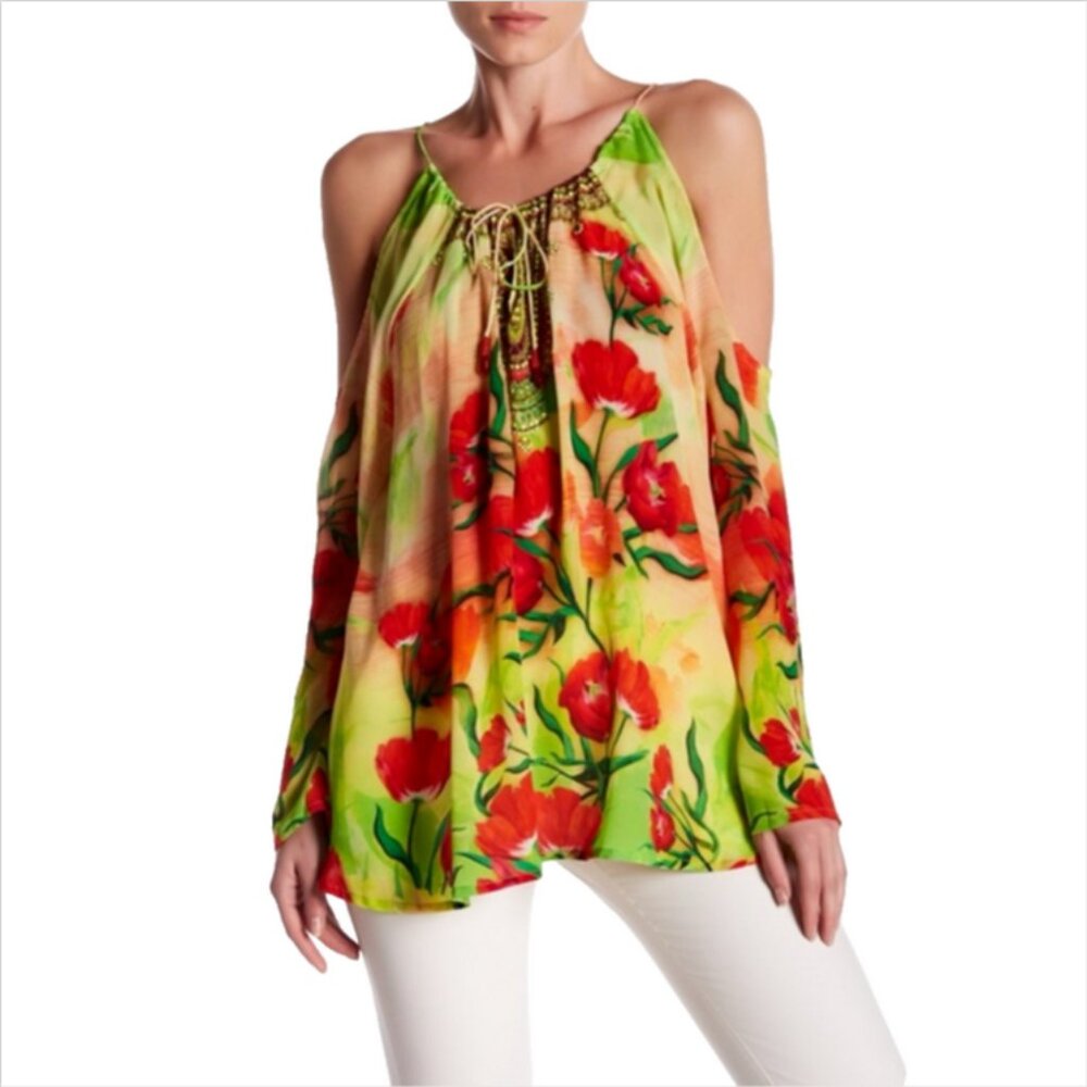 Shahida Parides Mona Lisa Cold Shoulder Silk Blouse